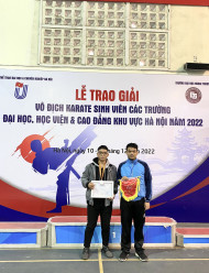 Chúc mừng Lê Minh Đức - CN19-MPP.DB1 - Viện ĐTQT đạt HCB nội dung Kata cá nhân nam tại: "GIẢI VÔ ĐỊCH KARATE SINH VIÊN CÁC TRƯỜNG ĐẠI HỌC, HỌC VIỆN VÀ CAO ĐẲNG KHU VỰC HÀ NỘI NĂM 2022" do Hội Thể thao Đại học & Chuyên nghiệp Hà Nội tổ chức tại Trường Đại