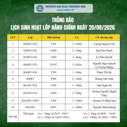 THÔNG BÁO LỊCH SINH HOẠT LỚP HÀNH CHÍNH NGÀY 20/08/2026